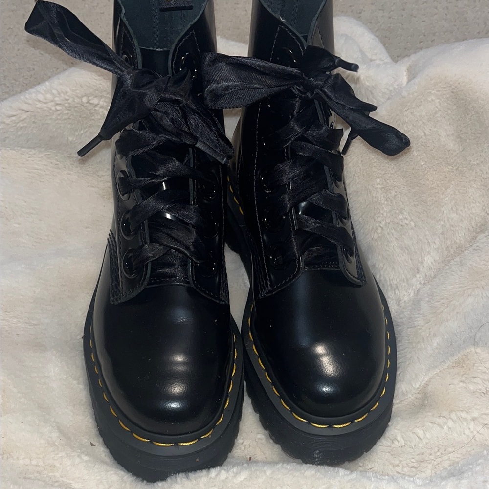 Dr. Martens Black Combat Boots with Yellow Stitching
